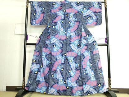 平和屋着物∴極上 夏物 浴衣 有松鳴海絞り 舞扇文 綿 逸品 DZAA20163kh5