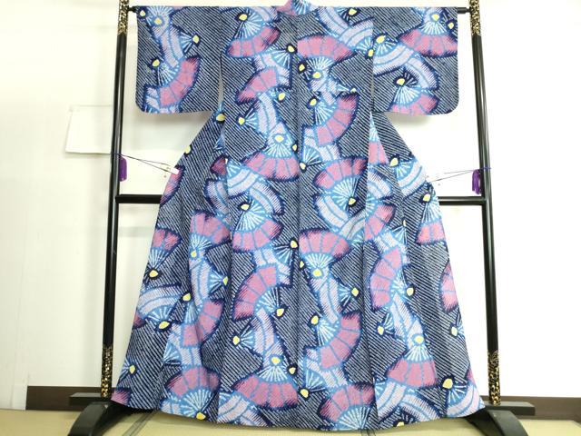 平和屋着物∴極上 夏物 浴衣 有松鳴海絞り 舞扇文 綿 逸品 DZAA20163kh5