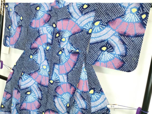 平和屋着物∴極上 夏物 浴衣 有松鳴海絞り 舞扇文 綿 逸品 DZAA20163kh5