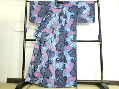 平和屋着物∴極上 夏物 浴衣 有松鳴海絞り 舞扇文 綿 逸品 DZAA20163kh5
