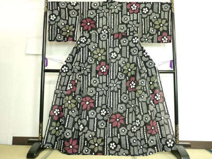 平和屋着物∴極上 夏物 浴衣 有松鳴海絞り 舞花文 黒地 綿 逸品 DZAA20164kh5