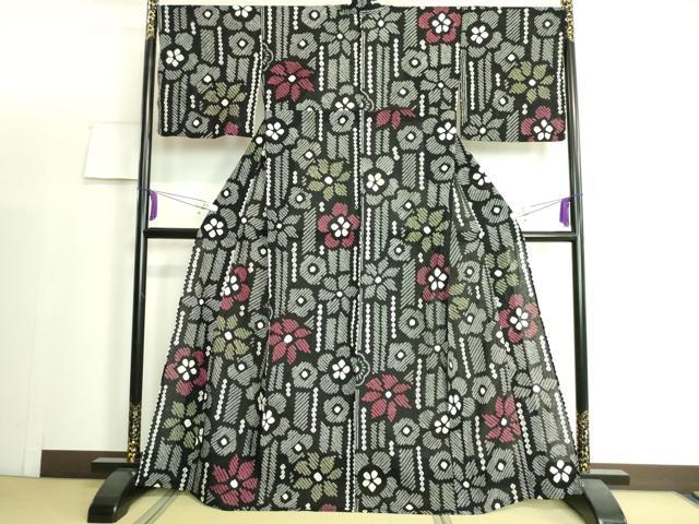 平和屋着物∴極上 夏物 浴衣 有松鳴海絞り 舞花文 黒地 綿 逸品 DZAA20164kh5