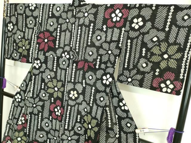 平和屋着物∴極上 夏物 浴衣 有松鳴海絞り 舞花文 黒地 綿 逸品 DZAA20164kh5