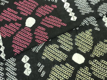 平和屋着物∴極上 夏物 浴衣 有松鳴海絞り 舞花文 黒地 綿 逸品 DZAA20164kh5