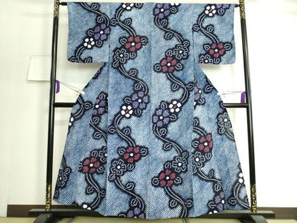 平和屋着物∴極上　夏物　浴衣　有松鳴海絞り　草花文　綿　逸品　DZAA20172kh5