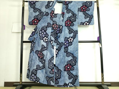 平和屋着物∴極上　夏物　浴衣　有松鳴海絞り　草花文　綿　逸品　DZAA20172kh5