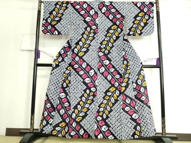 平和屋着物∴極上 夏物 浴衣 有松鳴海絞り 草葉文 綿 逸品 DZAA20176kh5