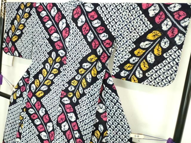 平和屋着物∴極上 夏物 浴衣 有松鳴海絞り 草葉文 綿 逸品 DZAA20176kh5
