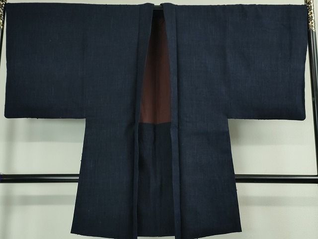 平和屋本店■極上　男性　浦野理一　経節紬　長羽織　濃紺地　逸品　DZAA2017kh4 - 平和屋