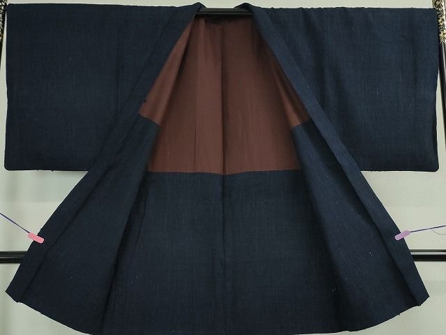 平和屋本店■極上　男性　浦野理一　経節紬　長羽織　濃紺地　逸品　DZAA2017kh4 - 平和屋