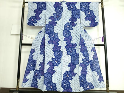平和屋着物∴極上 夏物 浴衣 有松鳴海絞り 舞花文 綿 逸品 DZAA20189kh5