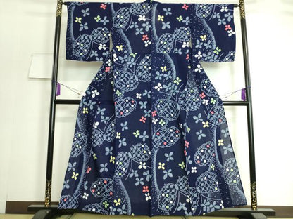 平和屋着物∴極上 夏物 浴衣 有松鳴海絞り 舞蝶花文 綿 逸品 DZAA20190kh5