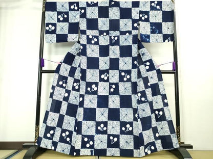 平和屋本店■極上　夏物　浴衣　有松鳴海絞り　綿絽　市松　草葉文　逸品　DZAA20197kh5