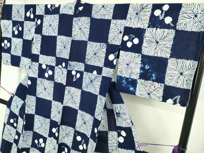 平和屋本店■極上　夏物　浴衣　有松鳴海絞り　綿絽　市松　草葉文　逸品　DZAA20197kh5