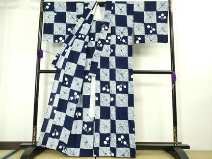 平和屋本店■極上　夏物　浴衣　有松鳴海絞り　綿絽　市松　草葉文　逸品　DZAA20197kh5