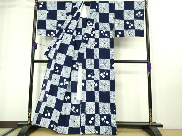 平和屋本店■極上　夏物　浴衣　有松鳴海絞り　綿絽　市松　草葉文　逸品　DZAA20197kh5