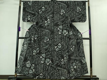 平和屋着物∴極上 夏物 浴衣 有松鳴海絞り 草花文 黒地 綿 逸品 DZAA20207kh5