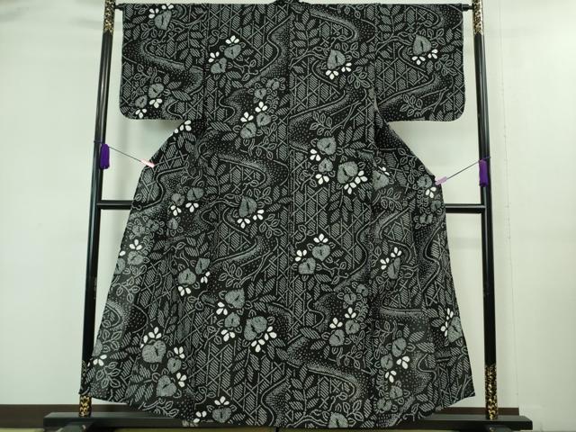平和屋着物∴極上 夏物 浴衣 有松鳴海絞り 草花文 黒地 綿 逸品 DZAA20207kh5