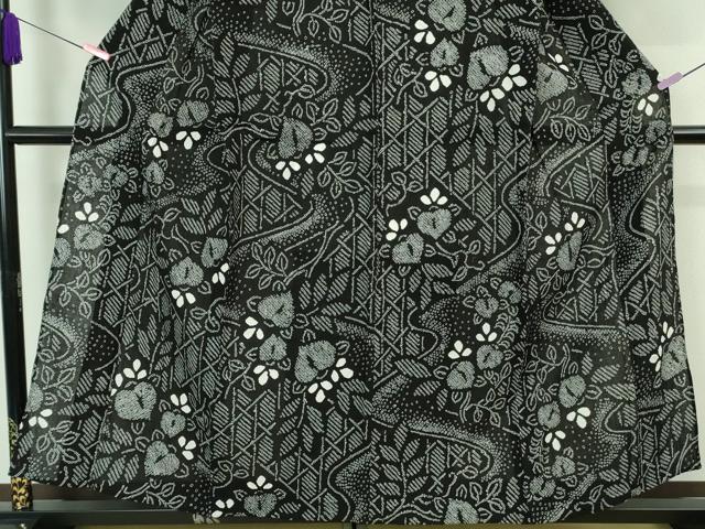 平和屋着物∴極上 夏物 浴衣 有松鳴海絞り 草花文 黒地 綿 逸品 DZAA20207kh5
