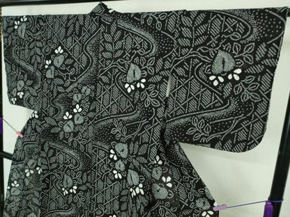 平和屋着物∴極上 夏物 浴衣 有松鳴海絞り 草花文 黒地 綿 逸品 DZAA20207kh5