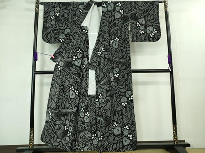 平和屋着物∴極上 夏物 浴衣 有松鳴海絞り 草花文 黒地 綿 逸品 DZAA20207kh5