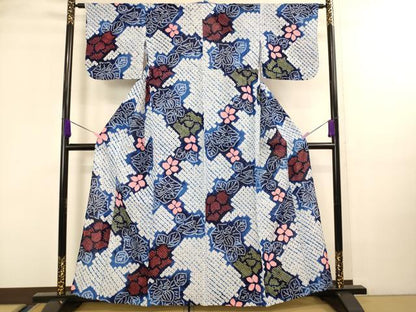 平和屋着物∴極上　夏物　浴衣　有松鳴海絞り　草花文　綿　逸品　DZAA20219kh5