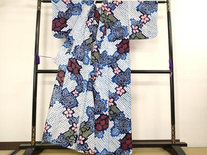 平和屋着物∴極上　夏物　浴衣　有松鳴海絞り　草花文　綿　逸品　DZAA20219kh5