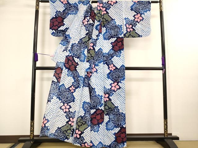 平和屋着物∴極上　夏物　浴衣　有松鳴海絞り　草花文　綿　逸品　DZAA20219kh5