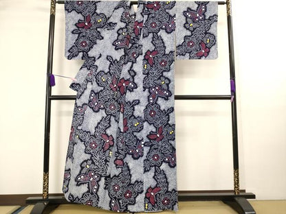 平和屋着物∴極上 夏物 浴衣 有松鳴海絞り 舞蝶花文 綿 逸品 DZAA20220kh5