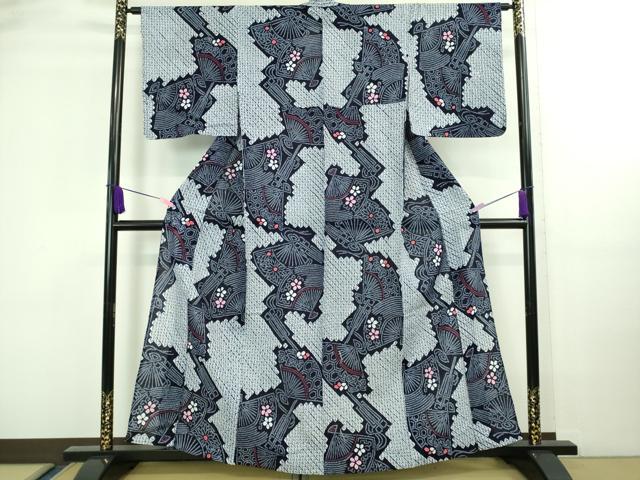 平和屋着物∴極上 夏物 浴衣 有松鳴海絞り 舞扇面亀甲花文 綿 逸品 未使用 DZAA20223kh5