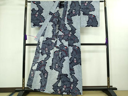 平和屋着物∴極上 夏物 浴衣 有松鳴海絞り 舞扇面亀甲花文 綿 逸品 未使用 DZAA20223kh5