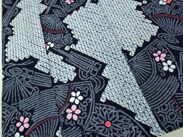 平和屋着物∴極上 夏物 浴衣 有松鳴海絞り 舞扇面亀甲花文 綿 逸品 未使用 DZAA20223kh5
