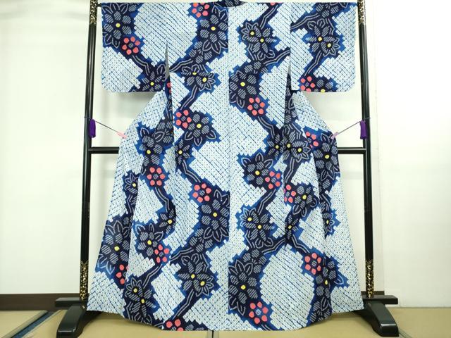平和屋1□夏物 浴衣 有松鳴海絞り 伝統工芸品 流水草花文 綿