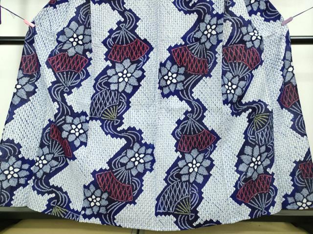 平和屋着物∴極上 夏物 浴衣 有松鳴海絞り 扇花文 綿 逸品 DZAA20228kh5
