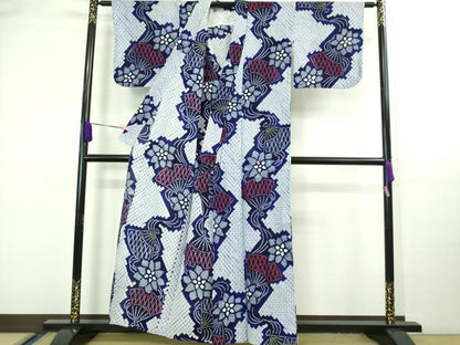 平和屋着物∴極上 夏物 浴衣 有松鳴海絞り 扇花文 綿 逸品 DZAA20228kh5