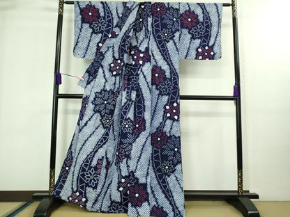 平和屋着物∴極上 夏物 浴衣 有松鳴海絞り 舞花文 綿 逸品 未使用 DZAA20243kh5