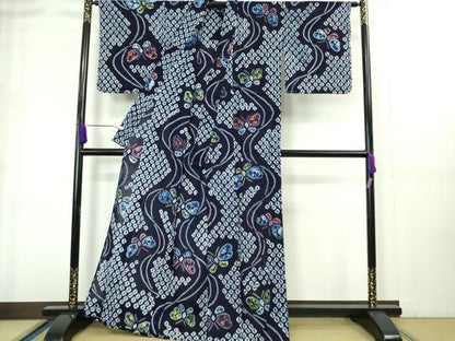 平和屋着物∴極上 夏物 浴衣 有松鳴海絞り 舞蝶文 綿 逸品 未使用 DZAA20255kh5