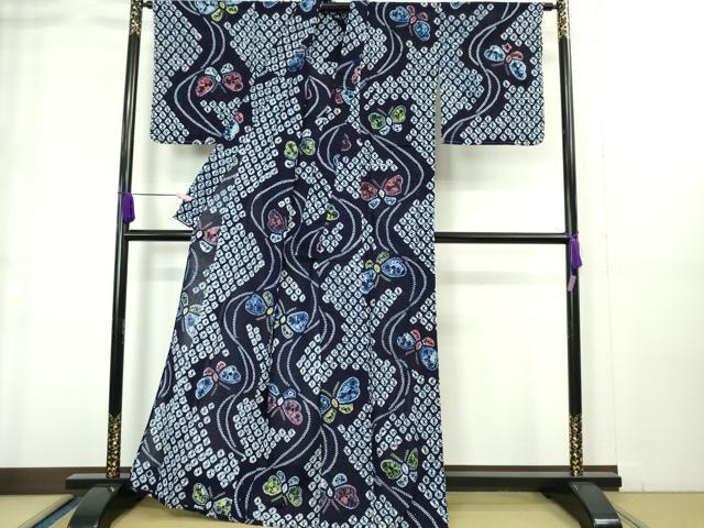 平和屋着物∴極上 夏物 浴衣 有松鳴海絞り 舞蝶文 綿 逸品 未使用 DZAA20255kh5