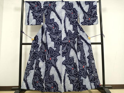 平和屋着物∴極上 夏物 浴衣 有松鳴海絞り 舞蝶花文 綿 逸品 DZAA20256kh5