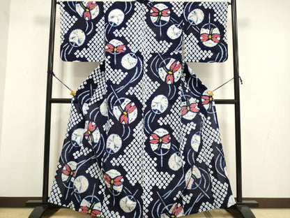 平和屋着物∴極上 夏物 浴衣 有松鳴海絞り 蜻蛉 団扇 綿 逸品 DZAA20259kh5