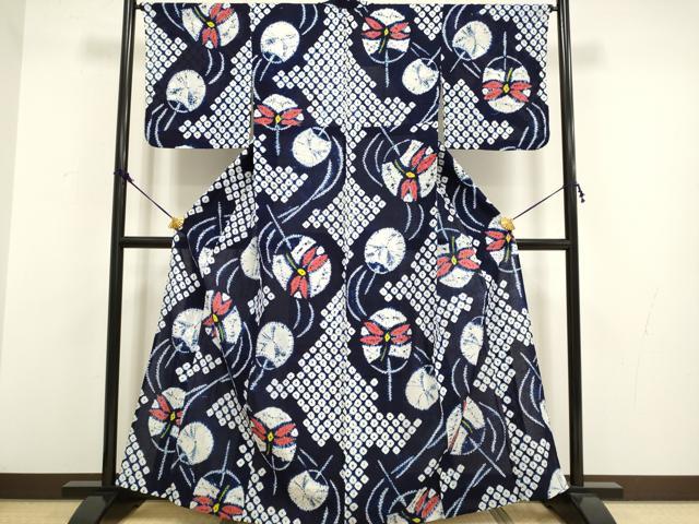 平和屋着物∴極上 夏物 浴衣 有松鳴海絞り 蜻蛉 団扇 綿 逸品 DZAA20259kh5
