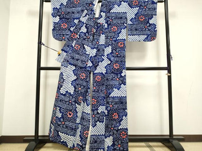 平和屋着物∴極上 夏物 浴衣 有松鳴海絞り エ霞花文 綿 逸品 未使用 DZAA20266kh5