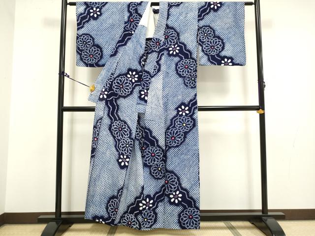 平和屋着物∴極上 夏物 浴衣 有松鳴海絞り 舞花文 綿 逸品 DZAA20267kh5