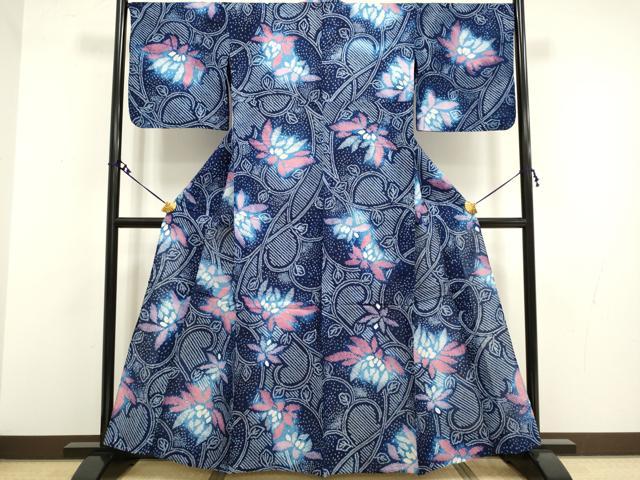 平和屋着物∴極上 夏物 浴衣 有松鳴海絞り 草花文 綿 逸品 DZAA20269kh5