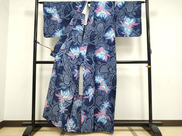 平和屋着物∴極上 夏物 浴衣 有松鳴海絞り 草花文 綿 逸品 DZAA20269kh5