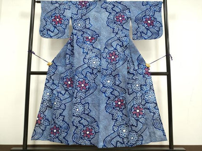平和屋着物∴極上　夏物　浴衣　有松鳴海絞り　流水花文　綿　逸品　DZAA20276kh5