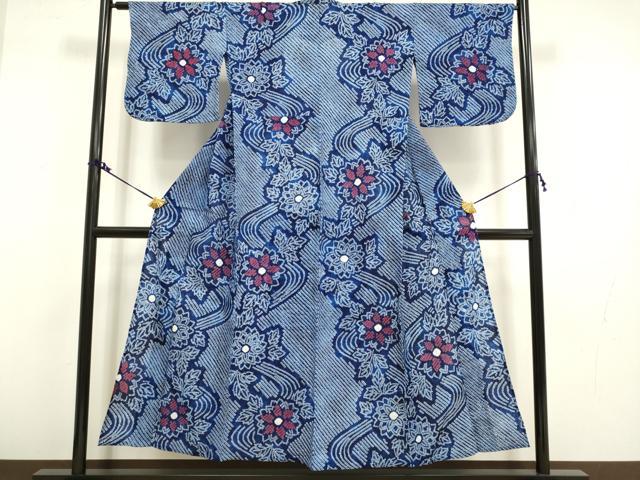 平和屋着物∴極上　夏物　浴衣　有松鳴海絞り　流水花文　綿　逸品　DZAA20276kh5