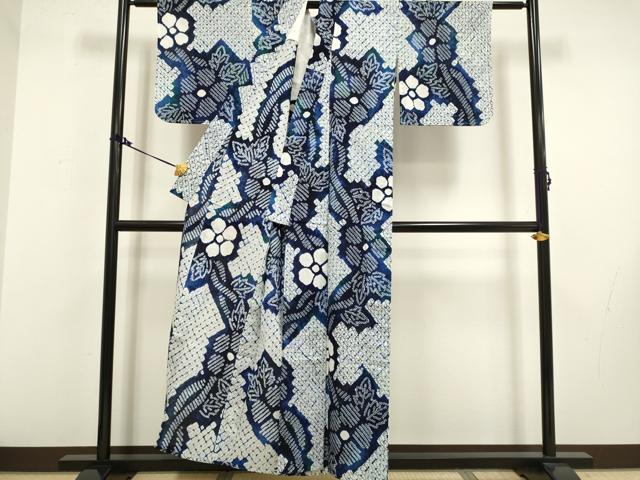 平和屋着物∴極上 夏物 浴衣 有松鳴海絞り 草花文 綿 逸品 DZAA20281kh5