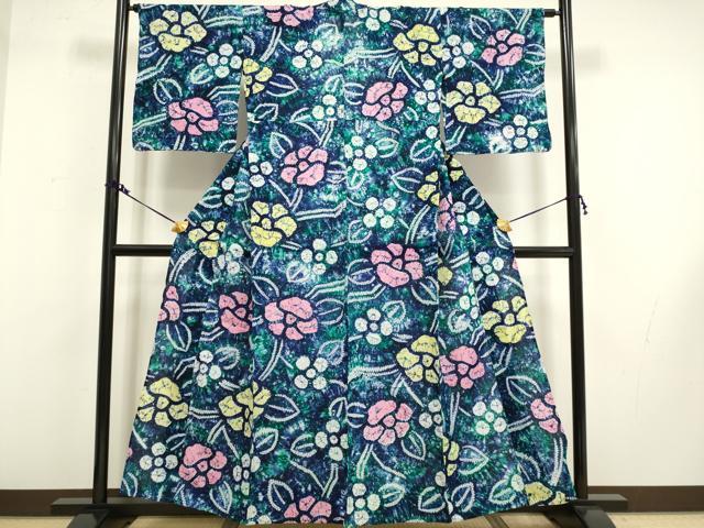 平和屋着物∴極上 夏物 浴衣 有松鳴海絞り 草花文 綿 逸品 DZAA20282kh5