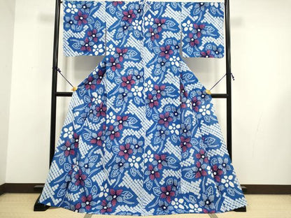 平和屋着物∴極上 夏物 浴衣 有松鳴海絞り 草花文 綿 逸品 DZAA20286kh5